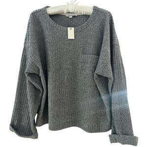 Francesca’s Soft stylish gray knit sweater classic design Perfect for layering
